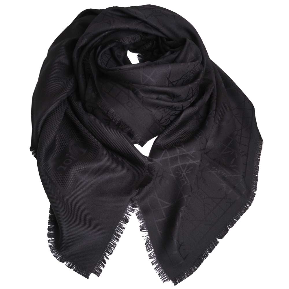 DIOR BLOSSOM 品牌兩大經典圖騰LOGO羊毛混絲優雅造型披肩圍巾(黑)