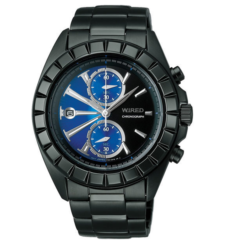WIRED 晝夜交錯計時腕錶(AR5005X)-黑x藍/42mm