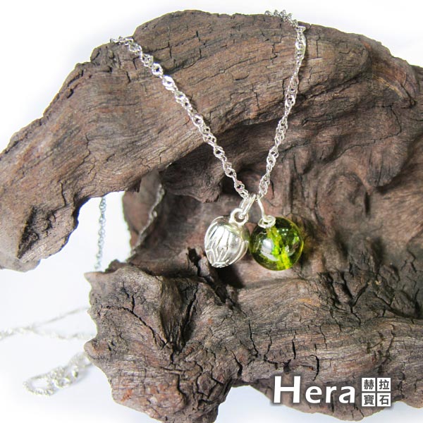 Hera 925純銀手作天然橄欖石花苞項鍊/鎖骨鍊