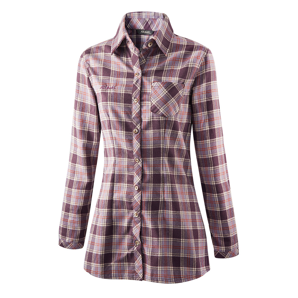 【ATUNAS 歐都納】女款保暖彈性長袖襯衫 A-S1220W 深紫格