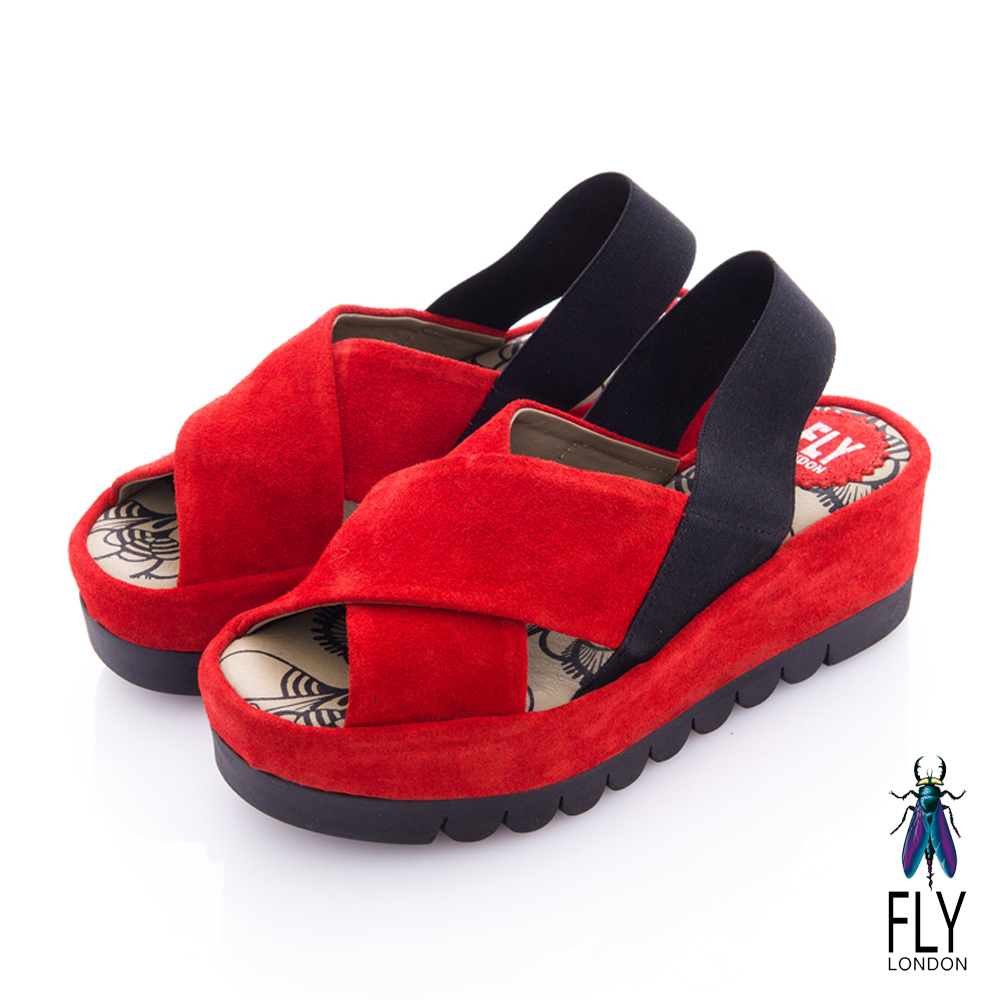 Fly London(女) FAYA 時尚麂皮交叉厚底涼鞋-紅