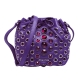 MIU MIU NAPPA VELE系列羊皮金屬飾釘X寶石裝飾肩背水桶包(紫) product thumbnail 1