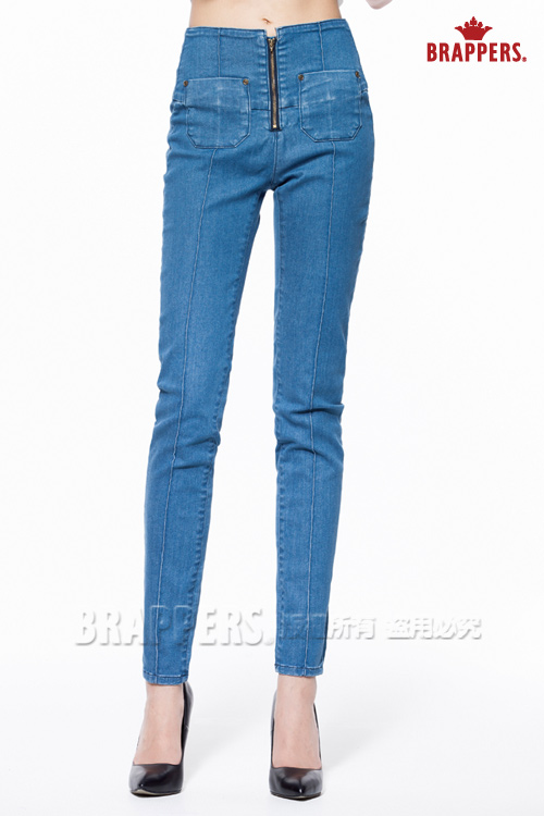 BRAPPERS 女款 新美尻Royal系列-女用高腰彈性窄管褲-淺藍