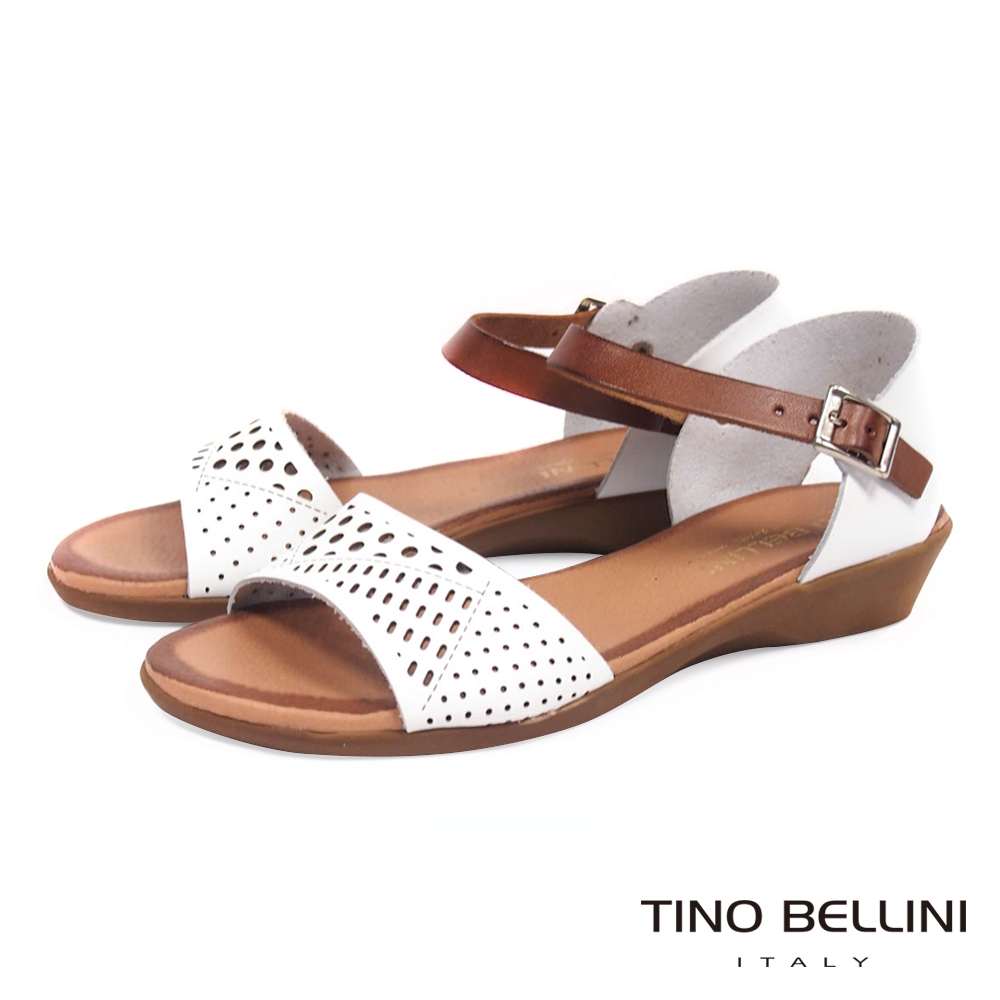 Tino Bellini西班牙進口典雅沖孔小坡跟涼鞋_ 白
