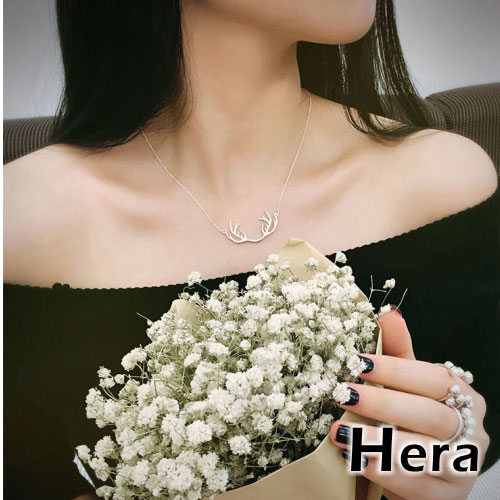 Hera 赫拉 925純銀麋鹿角短項鍊/鎖骨鍊(銀色)