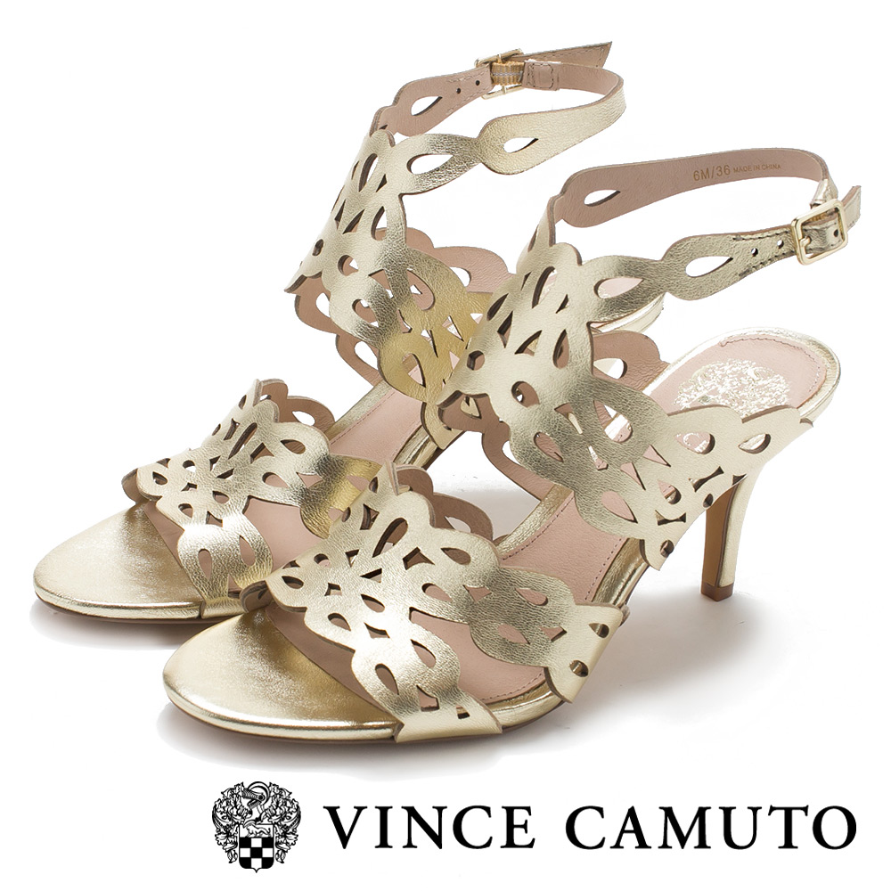 Vince Camuto 金典簍空交叉繞踝高跟涼鞋-金色