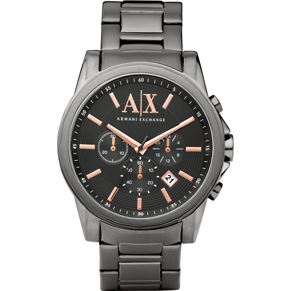 A│X Armani Exchange 時尚三眼計時腕錶-鐵灰/44mm