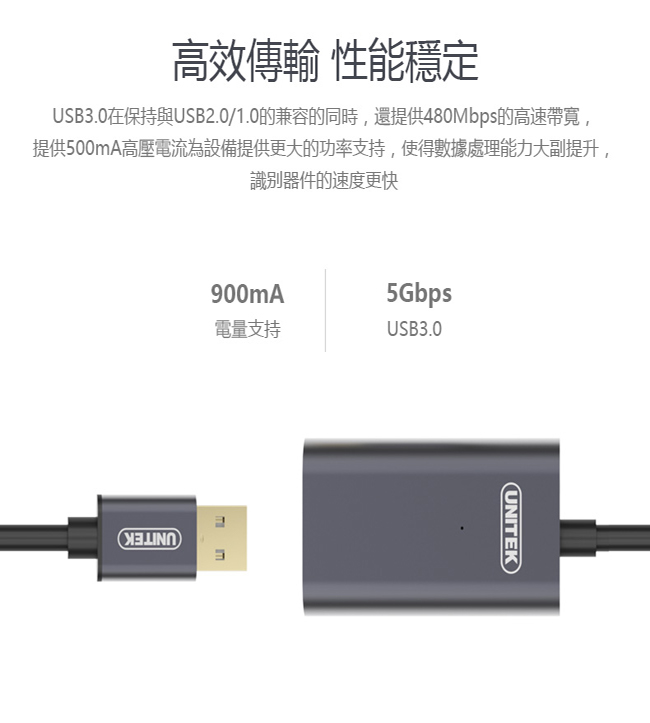 UNITEK 優越者USB3.0信號放大延長線(5M)