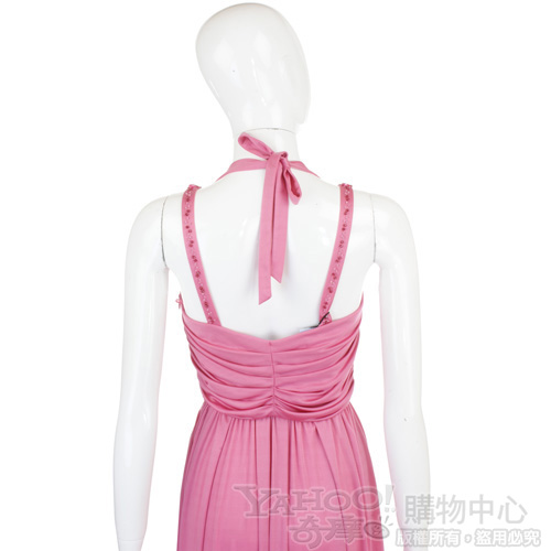 BLUMARINE 桃粉色皺褶細肩帶洋裝