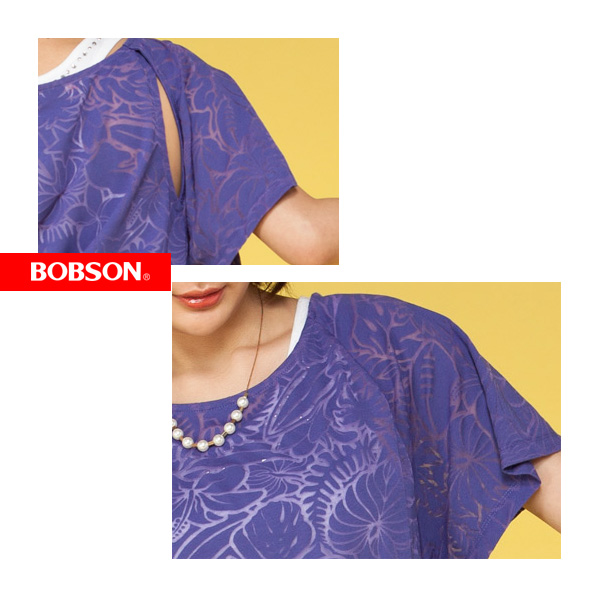 BOBSON 女款透光燒花布上衣(紫24092-54)