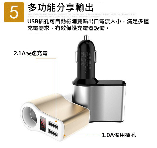 Sense神速 雙USB數據顯示金屬車用充電器(5V /3.1A)-金