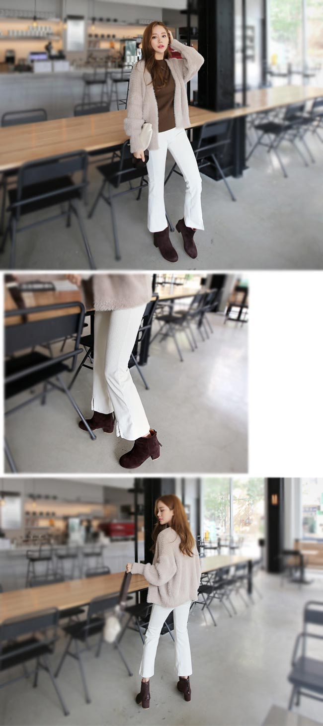 正韓 純色棉質羅紋開衩休閒長褲 (共四色)-100%明洞