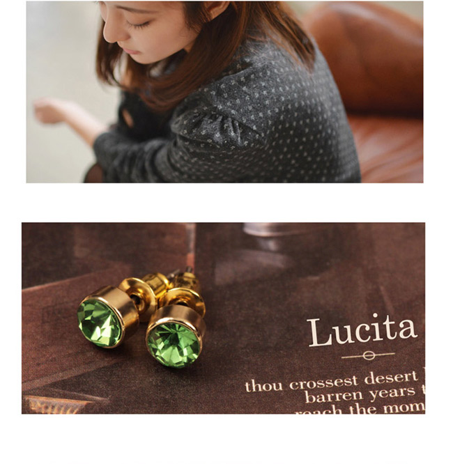 Lucita 耳環 彩鑽金邊耳環 (青草綠)