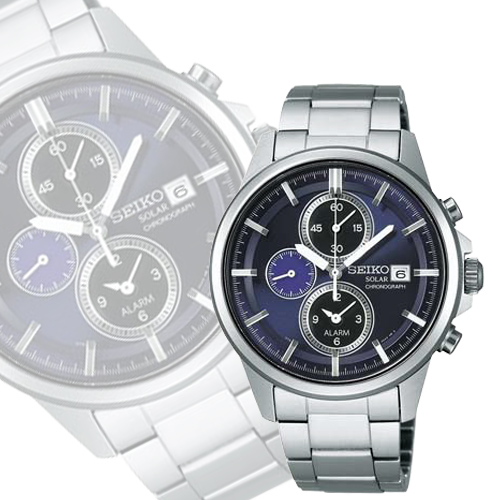 SEIKO SPIRIT 太陽能鬧鈴兩地時間腕錶(SBPY067G)-藍紫/40mm
