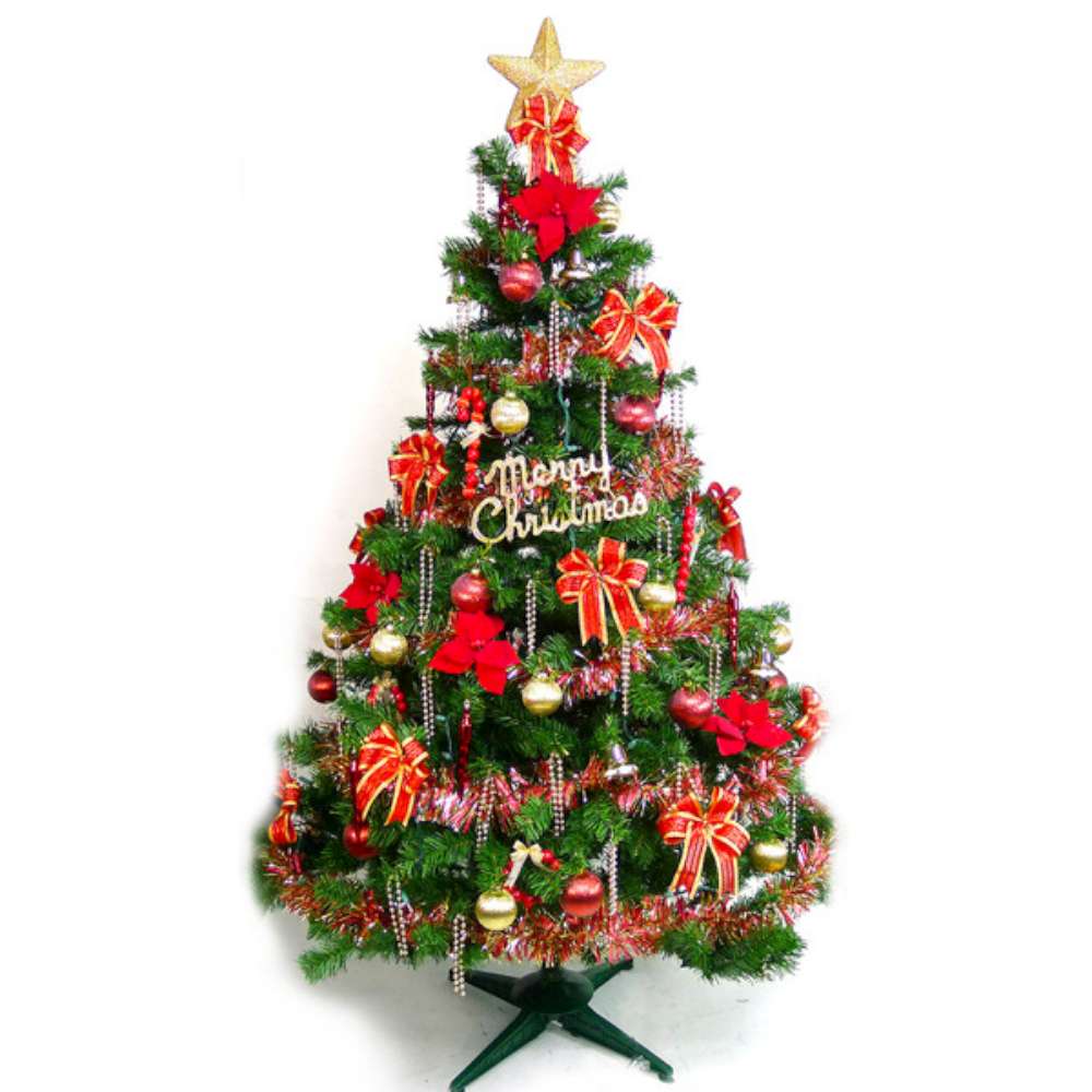 台製7尺(210cm)豪華版裝飾綠聖誕樹(+紅金色系配件組)(不含燈)