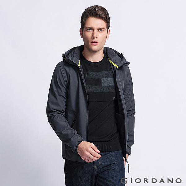 GIORDANO G-MOTION系列 防風保暖搖絨布連帽修身夾克 - 08 標誌灰