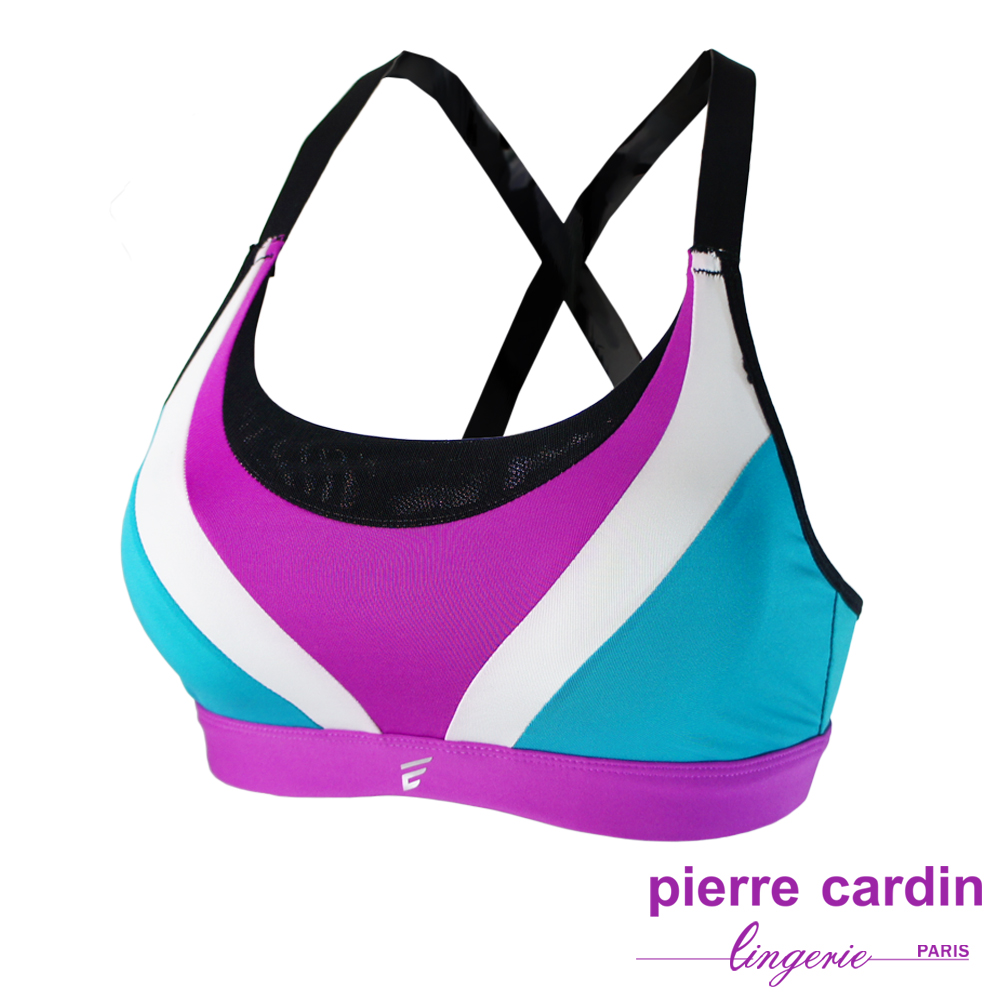 【pierre cardin 皮爾卡登女性內衣】個性交叉美背 無鋼圈運動內衣(藍色)