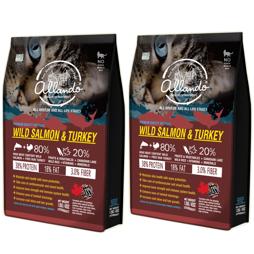 Allando奧蘭多 天然無穀全齡貓鮮糧-野生鮭魚+火雞肉-1.2kg 2包