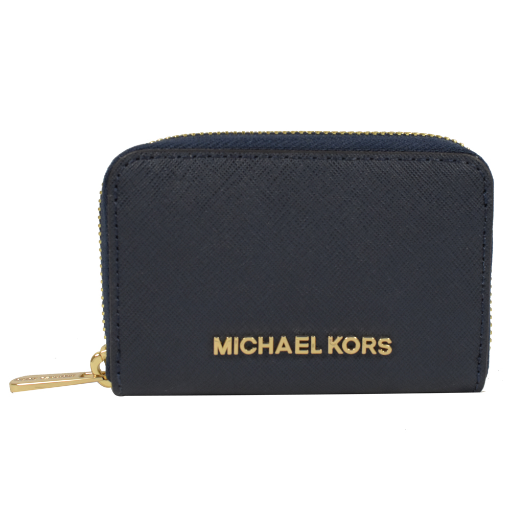 MICHAEL KORS JET SET防刮牛皮ㄇ字拉鍊零錢夾(海軍藍)