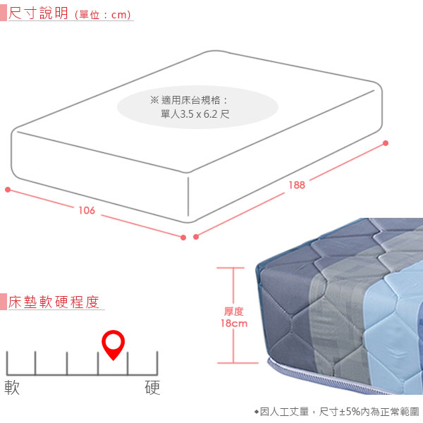 Homelike 艾莎印花彈簧床墊 單人3.5尺