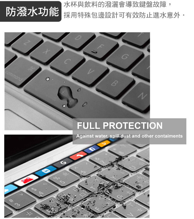 新款MacBook Pro Retina 13吋/15吋通用Touch Bar極透鍵盤膜