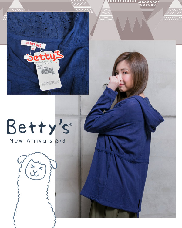 betty’s貝蒂思　腰間抽繩連帽襯衫(深藍)