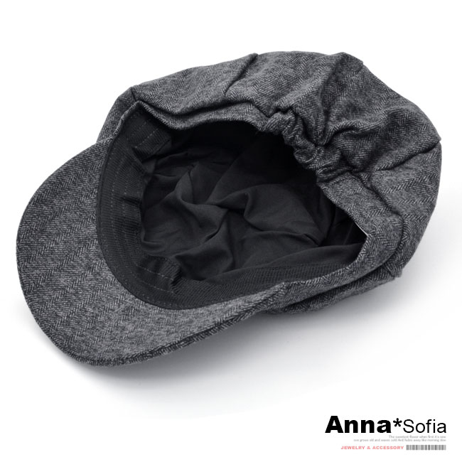 AnnaSofia 細脈紋絨感 報童帽貝蕾帽(黑灰系)
