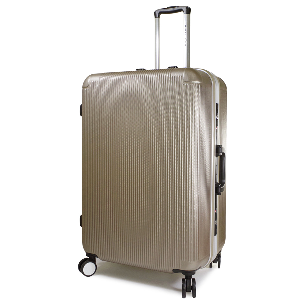 【WALLABY】28吋直條紋ABS鋁框行李箱/卡其金(HTX-1503-28V)
