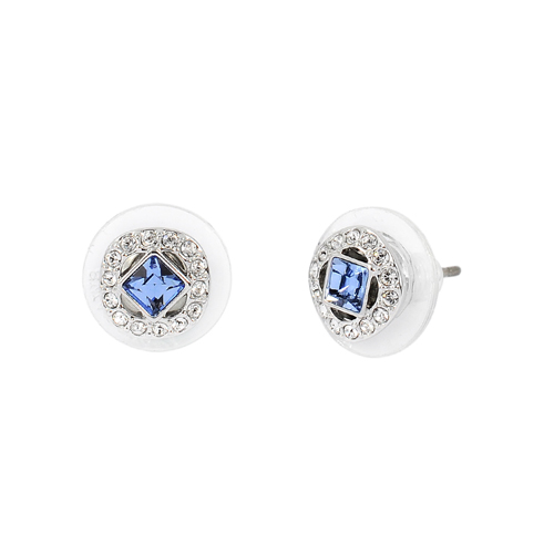 SWAROVSKI 施華洛世奇 方形藍白水晶造型銀色耳環