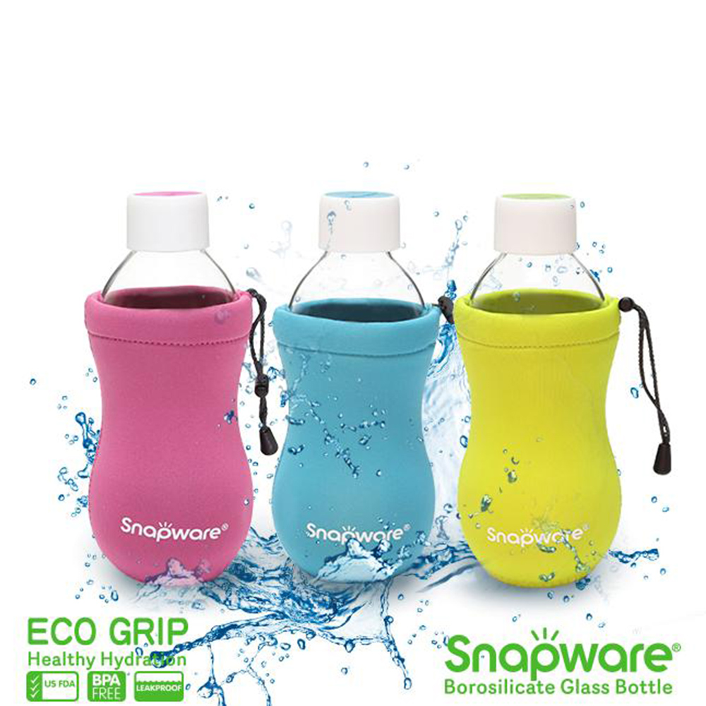 【Snapware 康寧密扣】Eco Grip耐熱曲線玻璃水瓶600ml -3入組