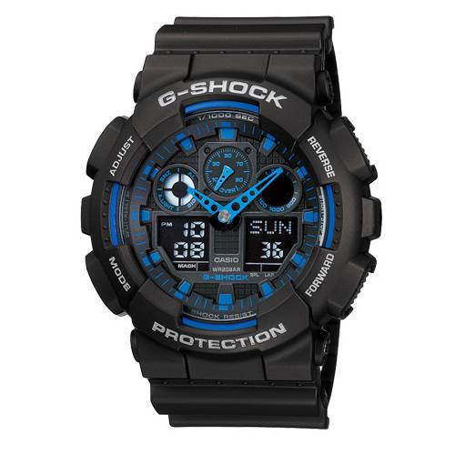 G-SHOCK 個性重型機械感Man運動錶(GA-100-1A2)-黑x藍/51.2mm