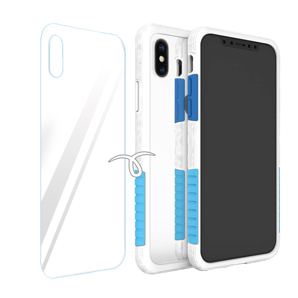 (背蓋款)太樂芬NMDER 防摔抗汙金屬支架手機殼 iPhoneX 5.8吋適用-白+天藍