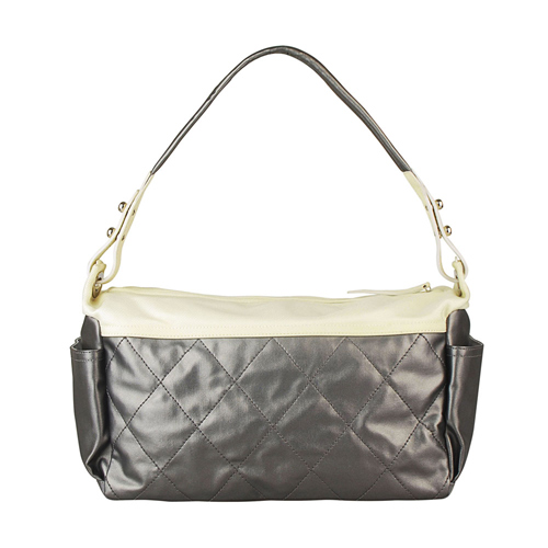 CHANEL 銀字經典雙C牛皮菱格紋雙色旅行肩背包(銘黃+銀銅)