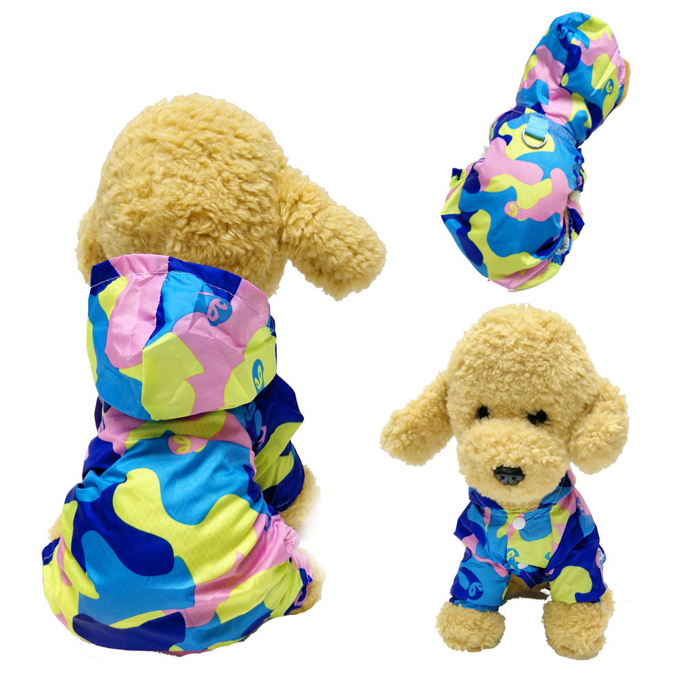 【摩達客寵物】藍粉多色迷彩-寵物貓狗雨衣(連帽四腳衣)輕透網層防水防風