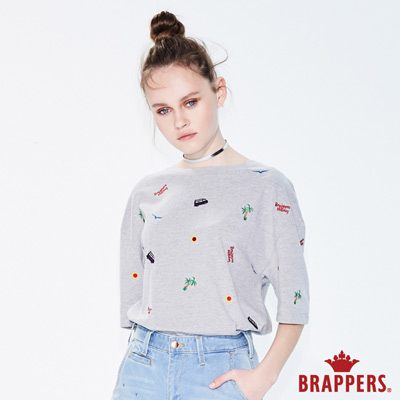 BRAPPERS 女款 趣味圖騰刺繡短袖T恤-灰