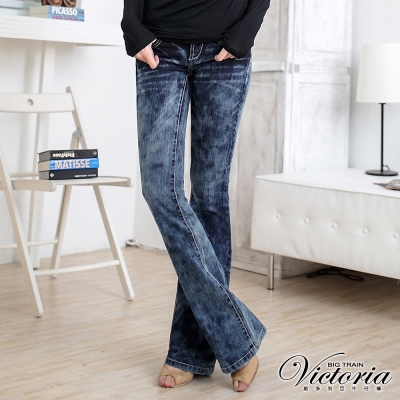 Victoria 袋蓋靴型褲-女-中藍