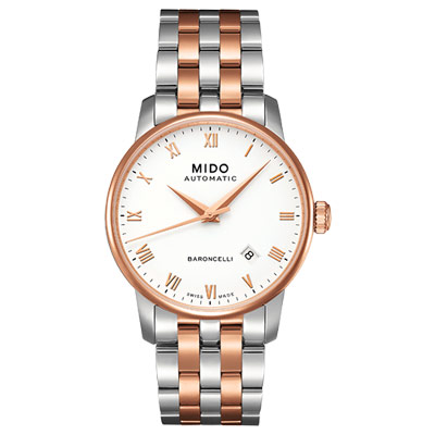 MIDO Baroncelli 復刻羅馬機械腕錶-白x半金/37mm