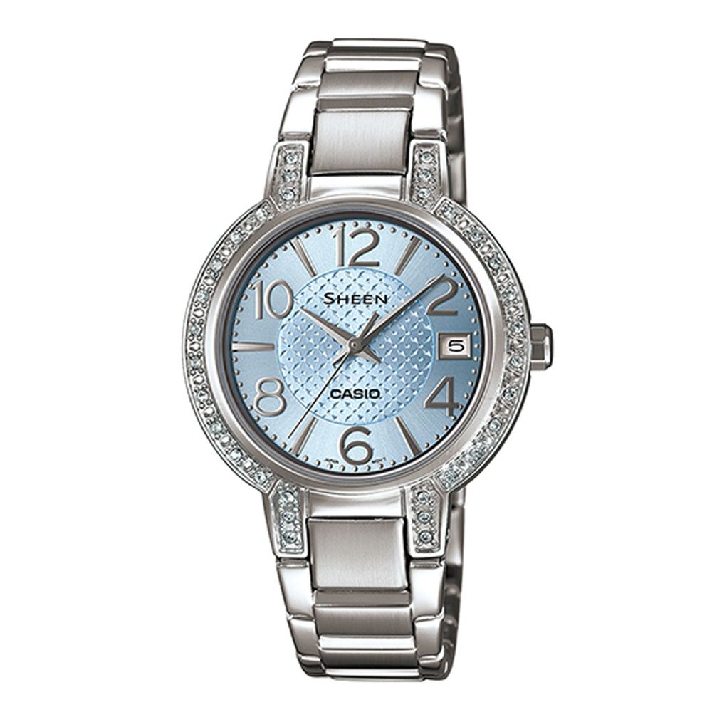 SHEEN 優雅奢華施華洛世奇日曆腕錶(SHE-4804D-2A)-水藍/32mm