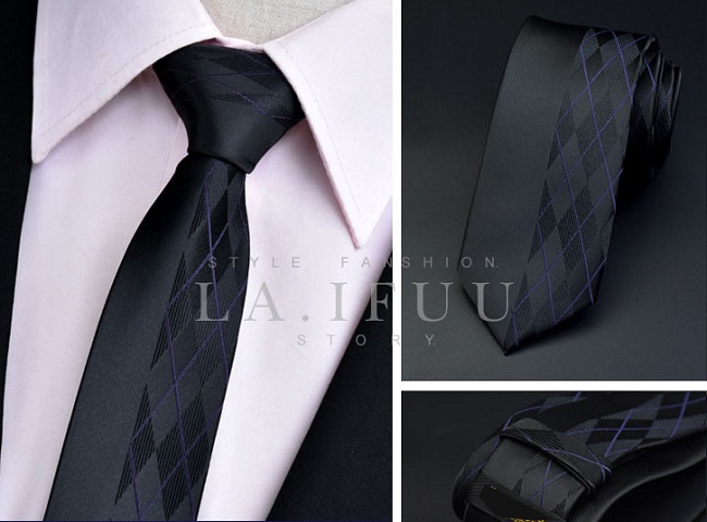 拉福 領帶窄版領帶6cm格少風領帶拉鍊領帶(黑)