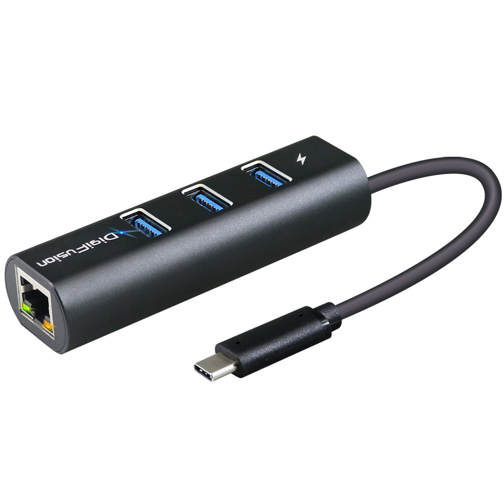 USB3.0 Type-C 3埠快充 HUB+Giga 網路卡 鋁殼 黑色