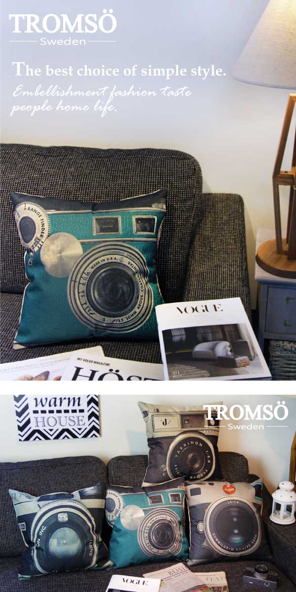 TROMSO-品味英倫棉麻抱枕/相機藍綠