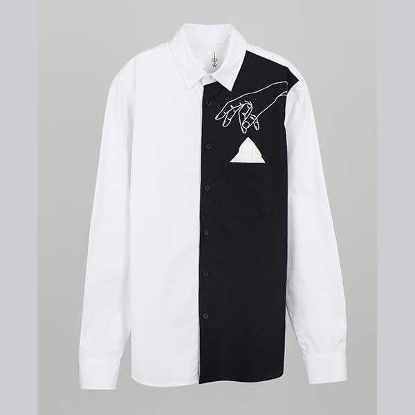 摩達客-韓國進口EXO合作設計品牌DBSW Pickpocket趴手黑白時尚純棉襯衫