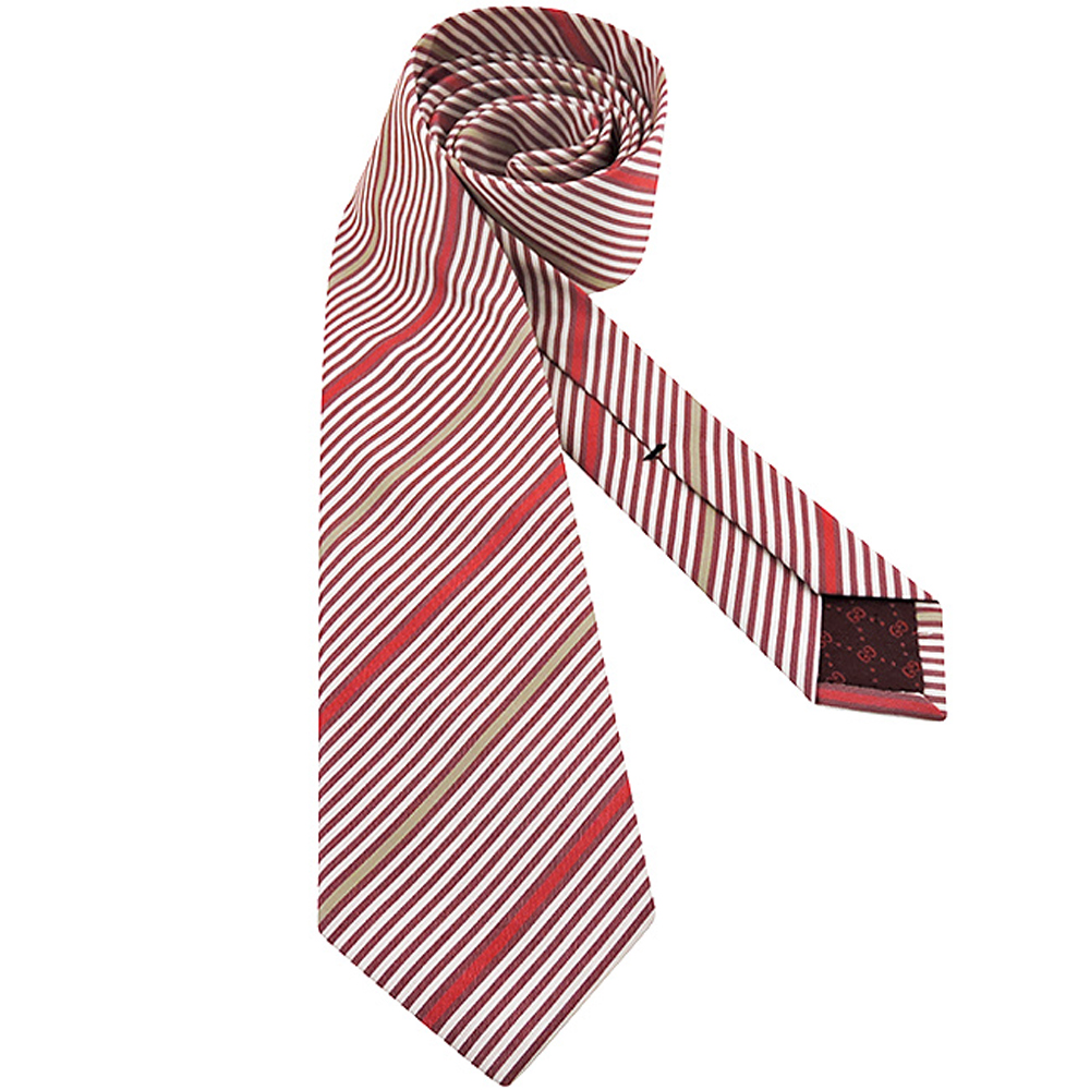 GUCCI 紅色條紋棉質造形領帶