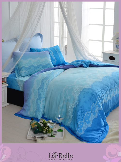 義大利La Belle 藍彩魅惑 特大天絲八件式兩用被床罩組