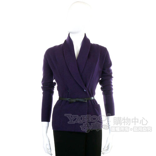 ALLUDE 深紫色釦式針織外套(不含腰帶)