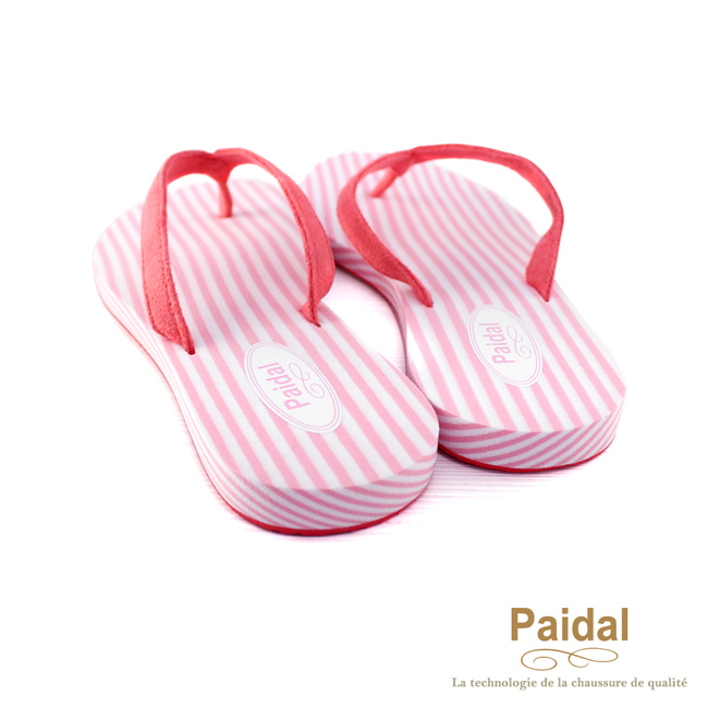 Paidal 時尚條紋波希米亞渡假夾腳涼鞋-粉