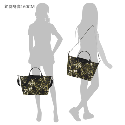 LONGCHAMP Fantaisie系列都會叢林印花帆布手提/肩背包(中/迷彩)
