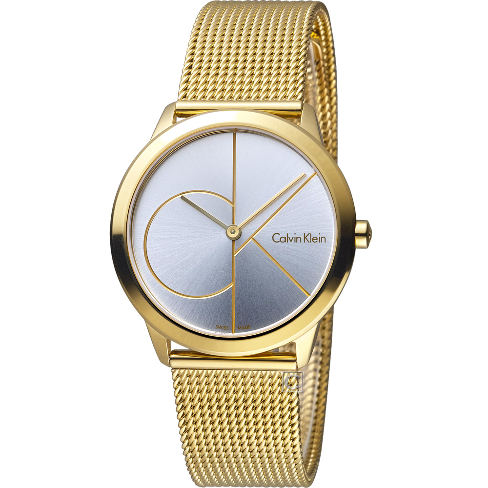 ck Calvin Klein Minimal 大 ck米蘭時尚腕錶-金色/35mm