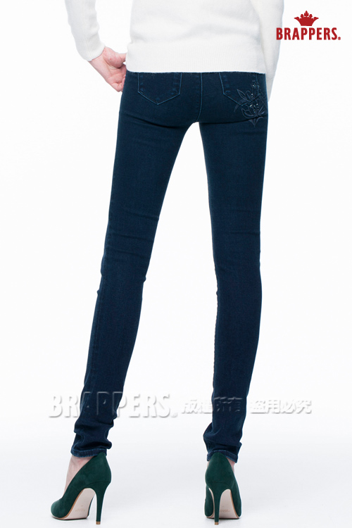 BRAPPERS 女款 新美腳Royal系列-中腰彈性鑲鑽窄管褲-藍