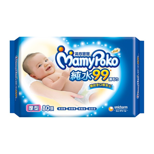 (一元加價購)滿意寶寶 天生柔嫩溫和純水厚型溼巾-補充包(80入/包)